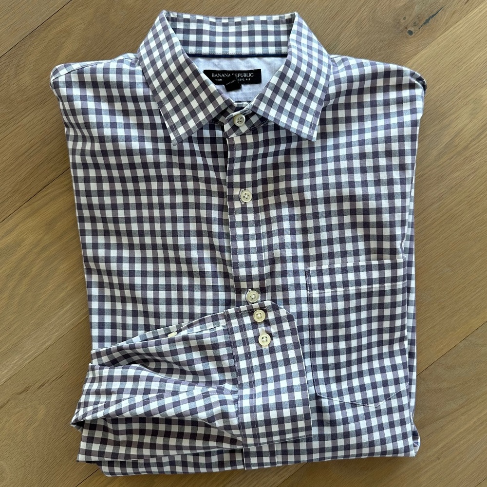 Banana Republic Size L Dress Shirt - grey/white/purple